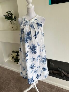 Bellambra Women's White and Blue Floral Midi Dress - Sleeveless Summer Style